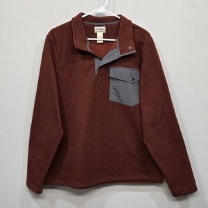 L.L. Bean Sweater Fleece Snap Pullover Mens Medium Brown Elbow Patch Outdoors